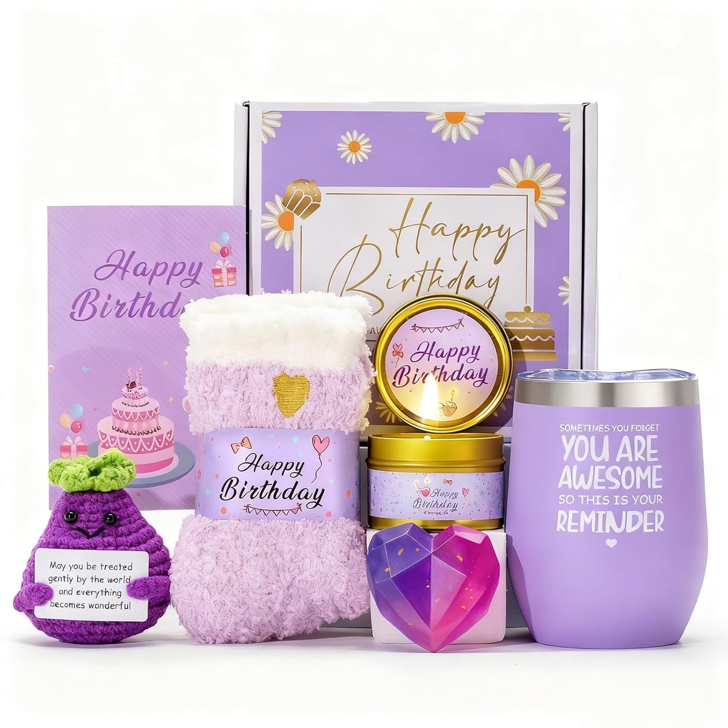 Birthday Gifts for Women,Unique Birthday Presents Friendship Gift Purple Relaxing Self Care Set Ideas Care Package Gifts Basket for Women Mom Sister Best Female Friend Gifts Box